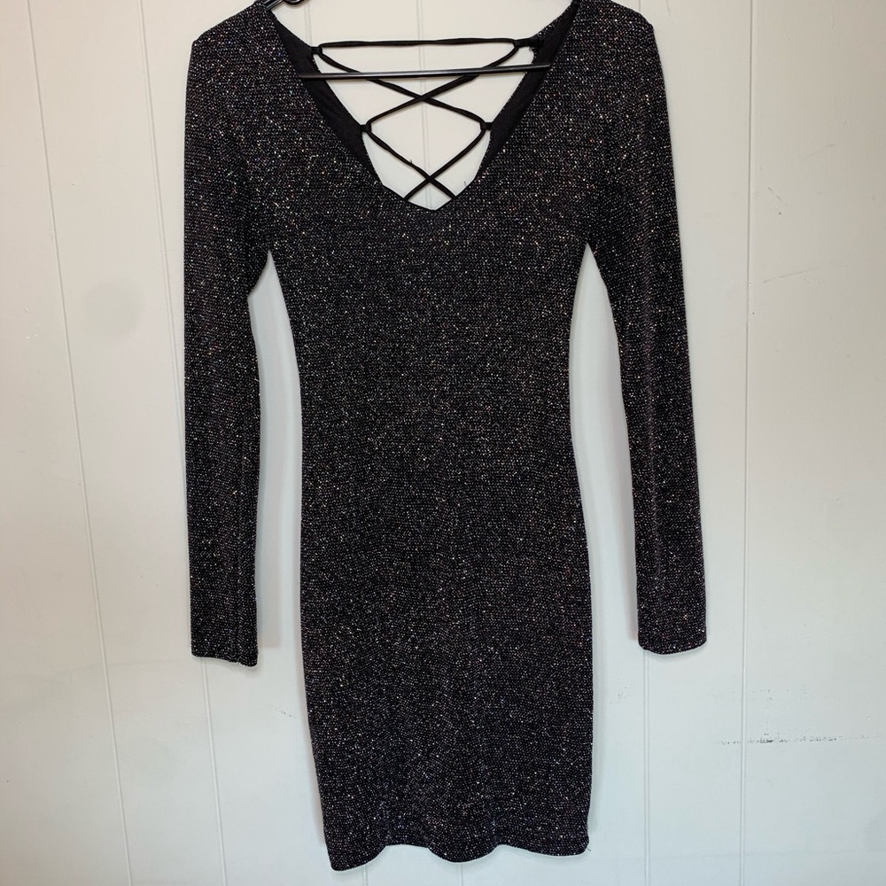 Long sleeve sparkly short tight dress
